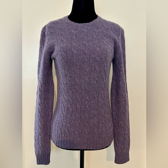 RALPH LAUREN Lavender Purple Cable Cashmere Blend Crew Neck Sweater - Small - Picture 1 of 5